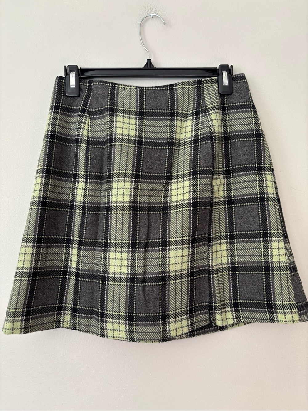 Y2K Gingham Black & Green Grunge Wool Whimsygoth Minu Plaid Preppy Skirt - Small